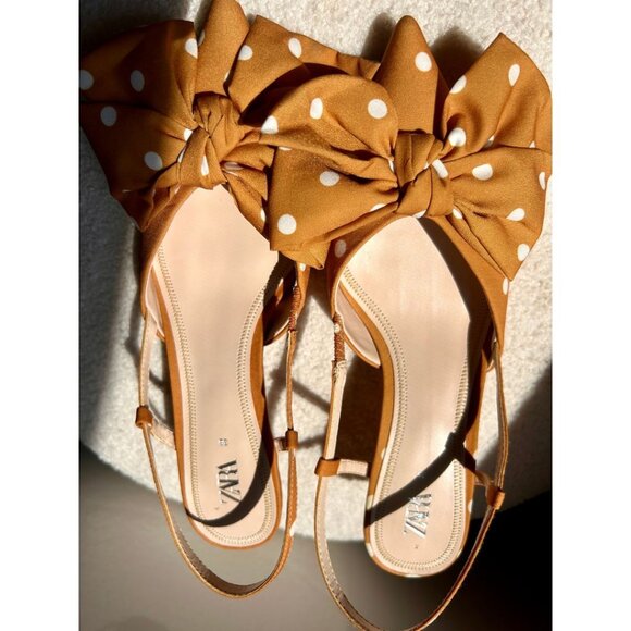 Zara yellow/orange polkadot slingback kitten heels with bows in size 36/US size - Picture 3 of 10